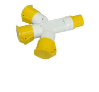 Electro-wind AD1103 110V 3-way socket adapter, 16A, with yellow & white connectors.