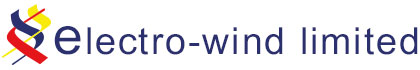 Electro-wind limited logo with abstract ribbon design to the left of company name in blue text.
