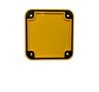 Electro-wind LID701YMO yellow lid 200mm x 200mm, black border, corner holes, on white background.