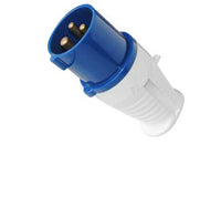 Electro-wind PL16240 16A 240V IP44 3 Pin plug with metal prongs on a white background.