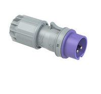 Electro-wind PL16242 16A 24V IP44 2 Pin Plug, CE certified, gray/purple, on white background.