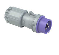 Electro-wind PL16243 16A 24V IP44 3-pin plug, gray with purple end, on white background.