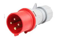 Electro-wind PL164154P: 16A 415V 4Pin Red IP44 industrial plug with gray accents and 3 metal pins.