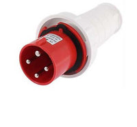 Electro-wind PL324154PIP67 32A 415V IP67 panel socket, 4 pin, red & white, angled view.