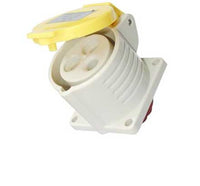 Electro-wind PM16110 16A 110V IP44 panel socket, white with open yellow cover, 3 pin.