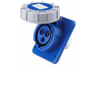 Electro-wind PM16240IP67 16A 240V IP67 panel socket, 3 pin with hinged cover, CE certified.