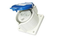 Electro-wind PM16240 16A 240V panel mount socket, IP44, 3 pin, with hinged cover.