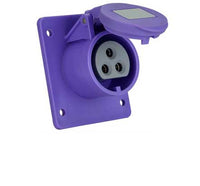 Electro-wind PM16243: 16A 24V IP44 panel socket, wall-mounted, flip cover, 3 pin, purple.
