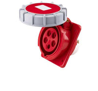 Electro-wind PM16415IP67 16A 415V 5 pin panel socket, IP67 rated with open cap, red/gray.