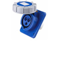 Electro-wind PM32240IP67 32A 240V Panel Socket IP67, 3 pin, hinged cover, round holes.