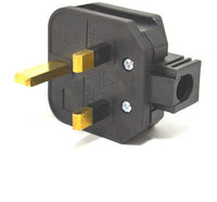 Electro-wind RP13240: 13A 240V black UK plug with durable brass pins and tough rubber housing.