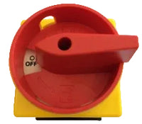 Electro Wind Ltd SPM63A 63A 3-pole rotary lockable switch, panel mount, red/yellow, OFF position.