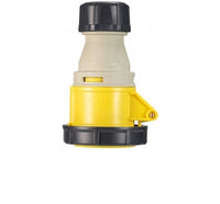 Electro-wind TS16110IP67 16A 110V IP67 3 pin trailing socket, black cap, on white background.