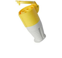 Electro-wind TS16110 16A 110V IP44 yellow/white 3 pin plug with flip cover for socket use.