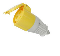 A yellow and white electro-wind TS32110 3 Pin 32A 110V Socket IP44 with open cover.