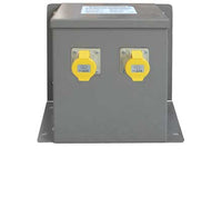 Electro-wind WM33002TR transformer with two 16A sockets, wall/floor mountable gray box.
