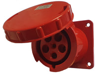 Electro-wind PM63415IP67: 63A 415V 5Pin IP67 panel mount socket, red, with cover, surface mount.