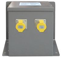 Electro-wind WM33002TR 3.3kVA wall/floor transformer with 2 x 16A sockets and yellow covers.