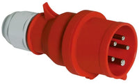 Electro-wind PL634155 63A 415V 5Pin IP44 red plug with white locking collar viewed at an angle.