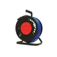 Electrowind CRP50230 230V 50m Extension Reel, 4 sockets, heavy duty cable drum on metal stand.