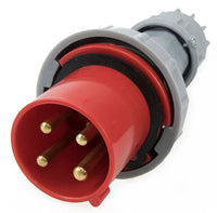 Electro-wind PL634154P Red Plug 63A 415V 4Pin IP67, gold pins, sturdy outer casing.