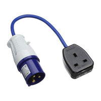 Electro-wind FL1613: 16A 230V plug to 13A UK socket blue fly-lead adapter.
