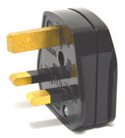 Electro-wind NP13240 Nylon Plug 13A 240V, black, with brass pins and side view shown.