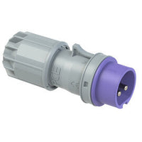 Electro-wind PL16242 16A 24V IP44 2 pin plug, gray and purple, CE certified on white background.