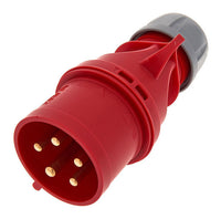 Electro-wind PL324155P 32A 415V 5Pin IP44 CE red plug, isolated on white background.