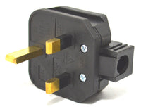 Electro-wind RP13240: Heavy Duty 13A 240V Black Rubber UK Plug with brass pins and visible screws.