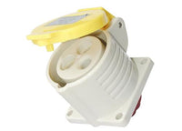 Electro-wind PM16110 16A 110V IP44 panel socket, white with yellow cover, CE certified.